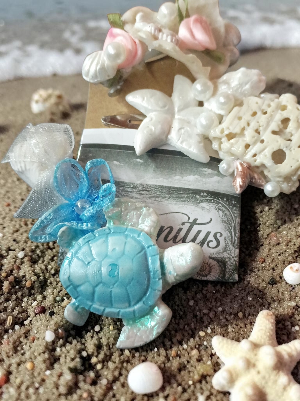 3 Pack Bundle Of Beach Lovers Hair Clips With Real Coral And Floral Accents